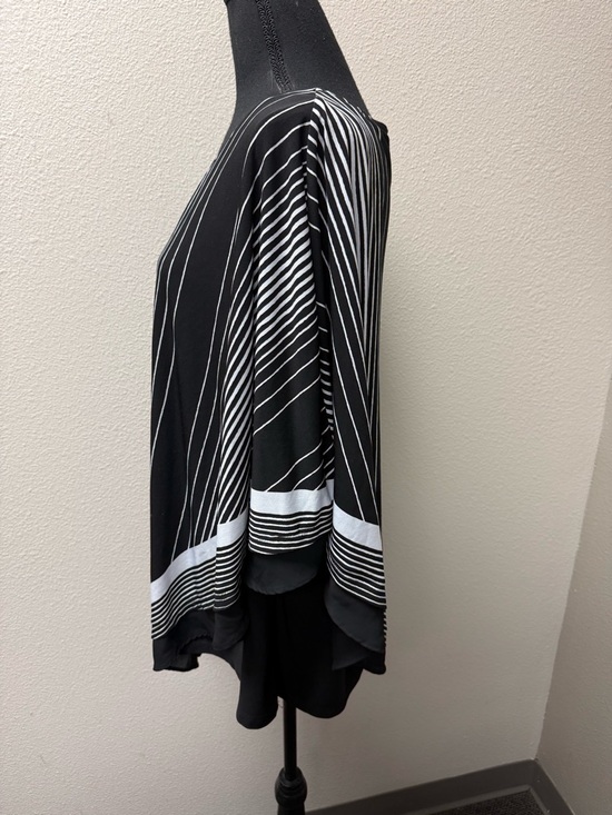 Allison Daley 3X Black White Striped Poncho Blouse Flowy Cape Top Chic - Picture 4 of 11
